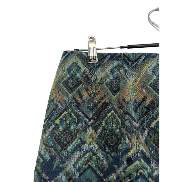 J. Jill Pencil Straight Skirt Size Medium Pullon Tribal Stretch Blue Green Work - Picture 3 of 8